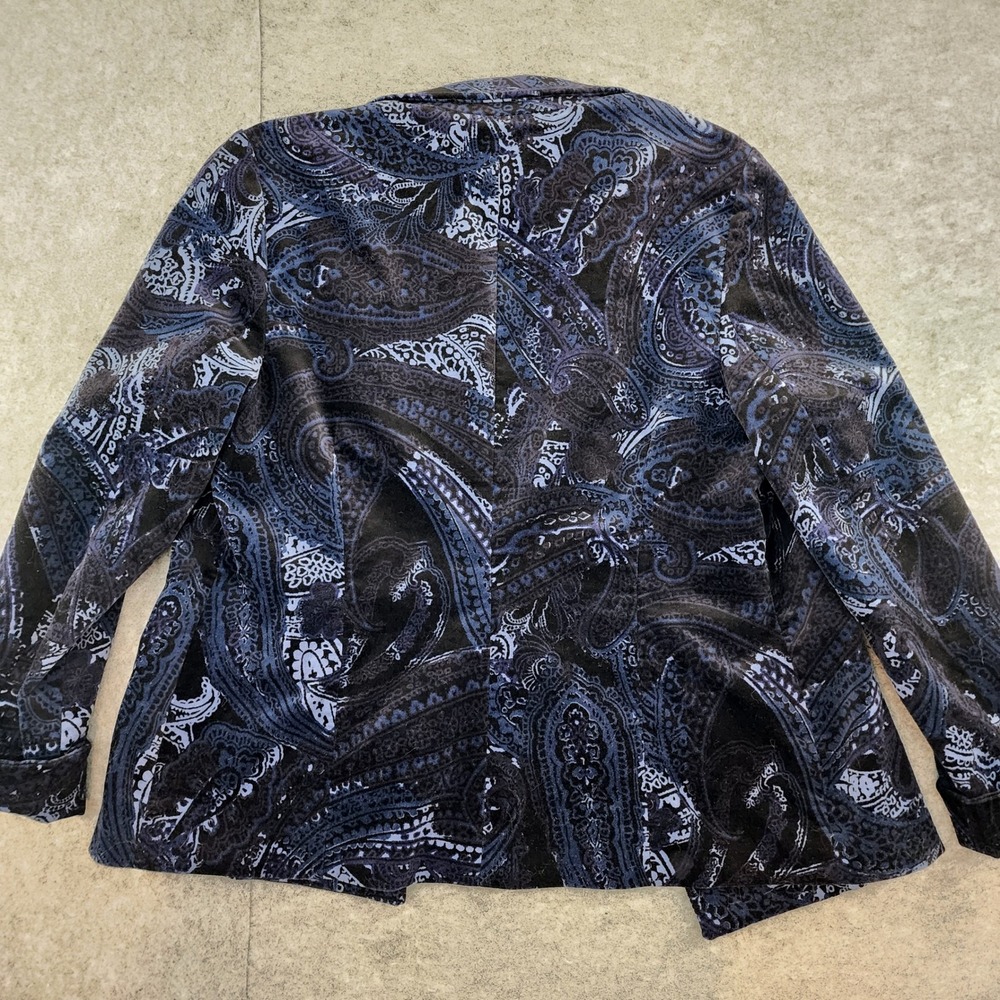 Chicos 1 Blue Black Paisley Velvet Blazer Stretch Career Jacket Womens - Picture 4 of 6
